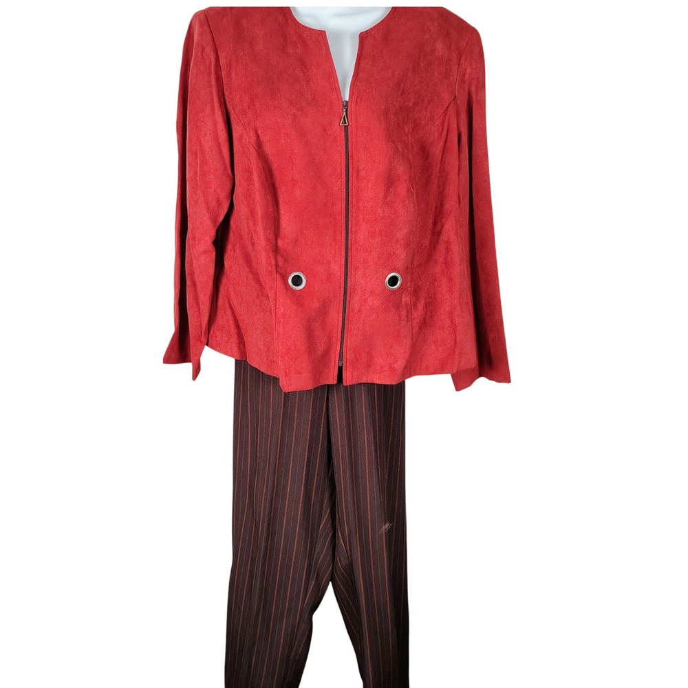 Kim Rogers Signature Red Vegan Suede Jacket & Pinstripe Pants Set 14W preppy